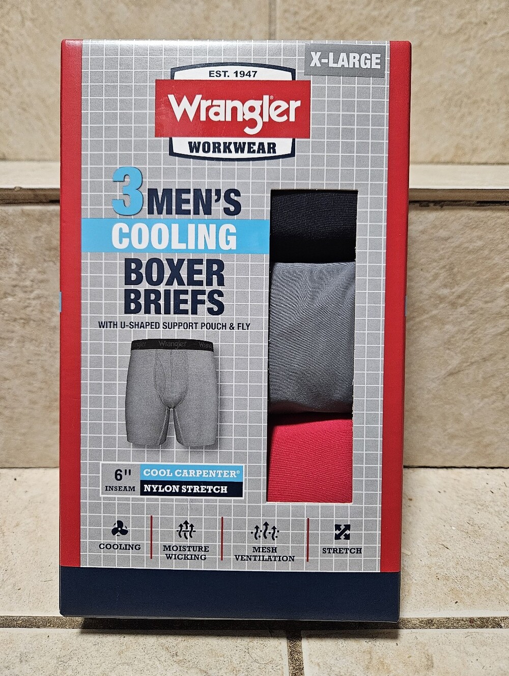 Wrangler Men's Boxer Briefs - Black, Gray, Red